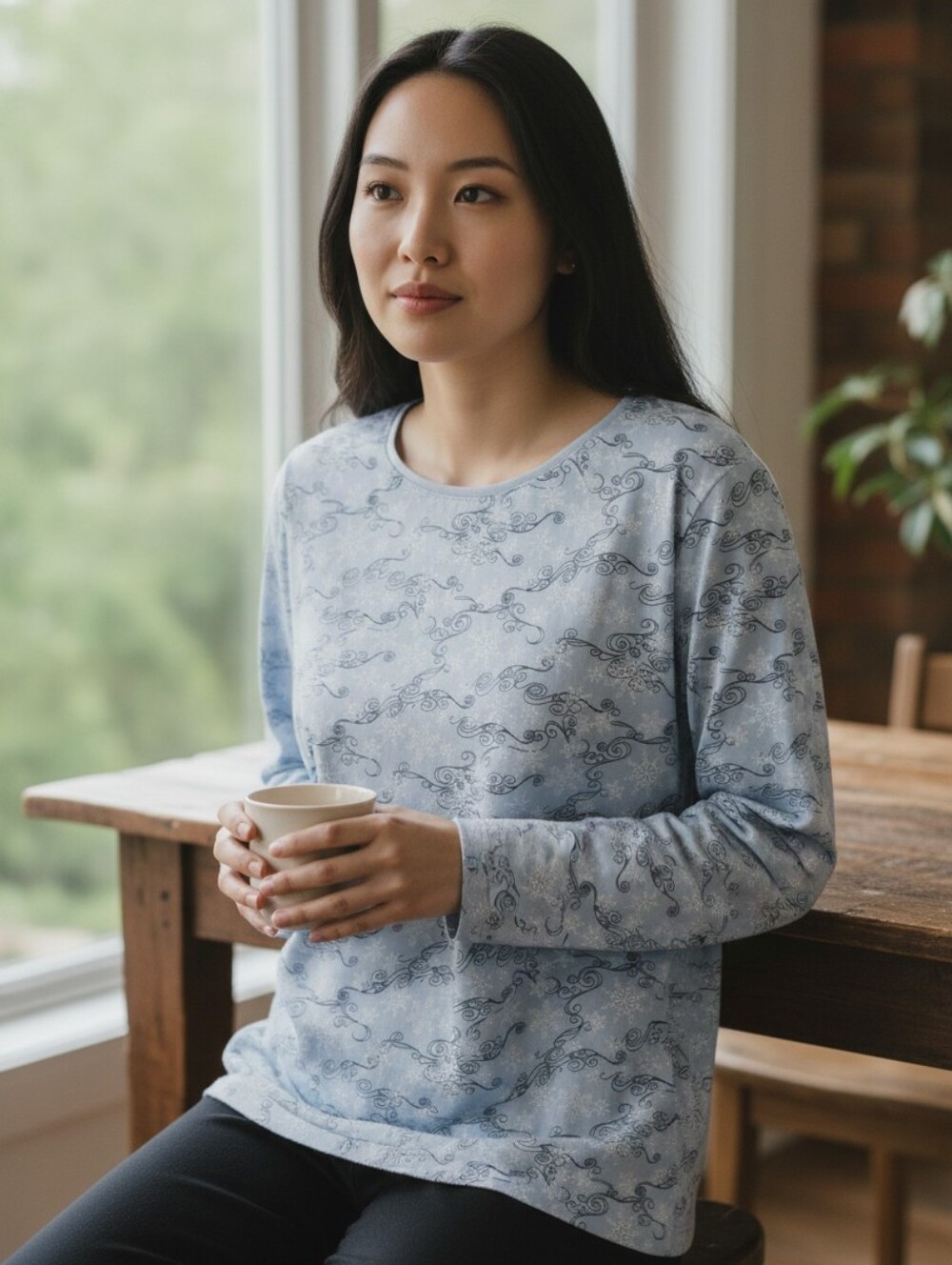 CROFT & BARROW Blouse Shirt Top  Women's Size XL Long Sleeve Lift Blue Snowflake